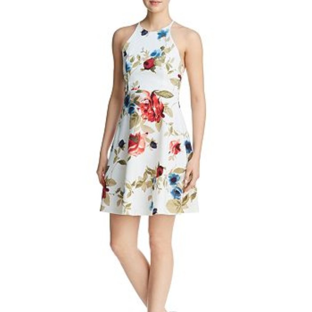 Aqua Strappy Floral Print Dress, Size M